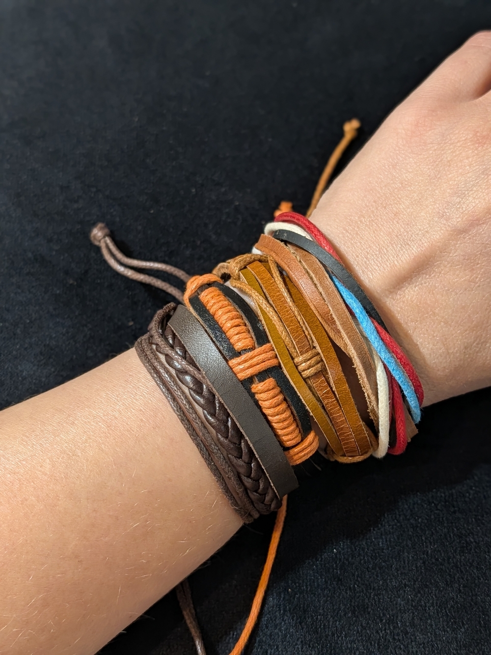 Multicolor Leather Wrap Bracelet Set 4 Pcs